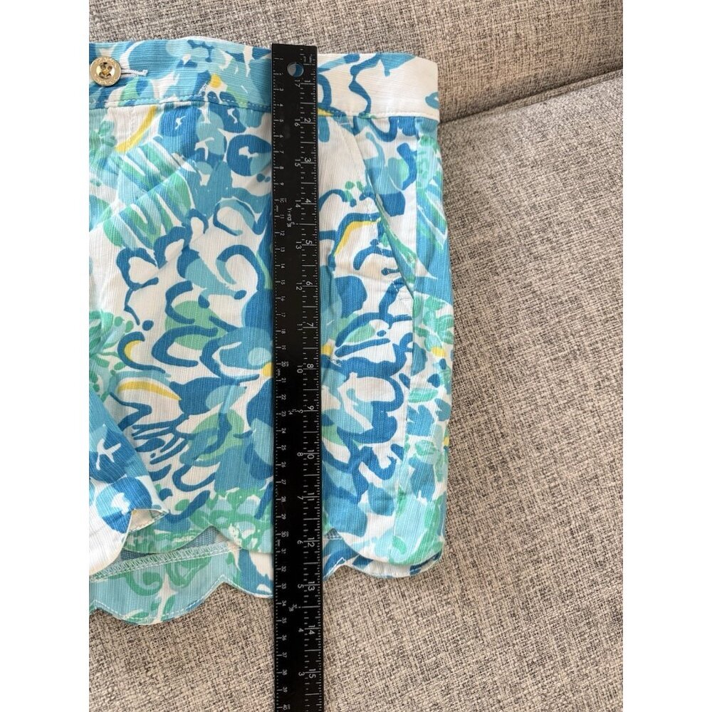 Lilly Pulitzer Buttercup Scalloped Hem Shorts Sz 10 Blue Green Coastal Vacation - Picture 13 of 13